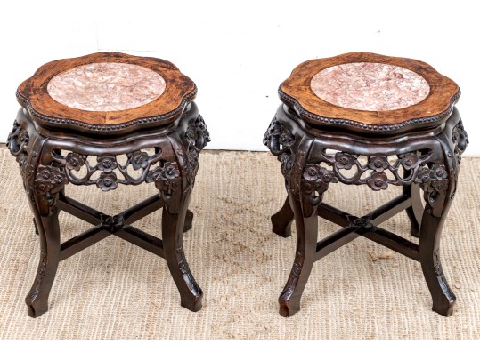 Pair Of Chinese Marble Top Stands