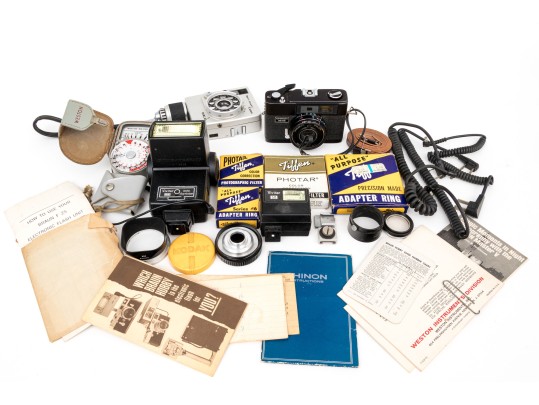 Collection Of Cameras With Camera Accessories