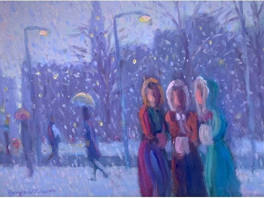 Douglas W. Turner (Mass., B 1941 -) Oil On Panel Winter City Scene