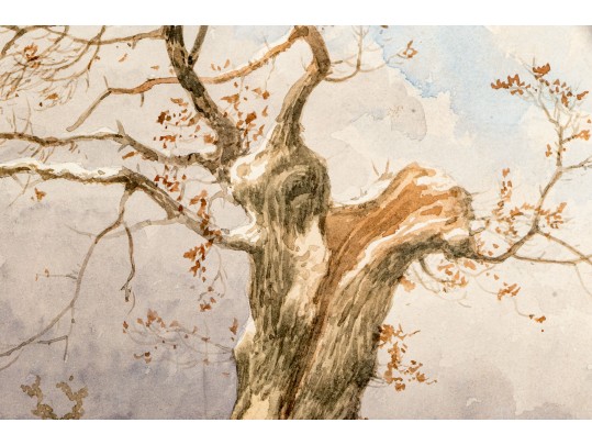 Thomas Sidney Cooper (UK, 1803- 1902) Watercolor, Winter Landscape With Sheep 