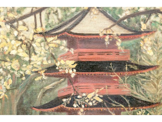Florenz Signed Oil On Canvas, Japanese Pagoda