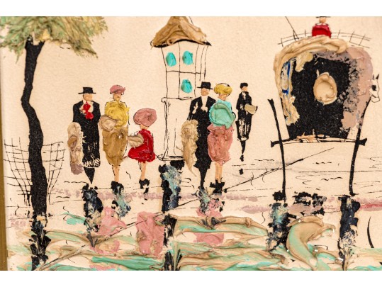 Elmo Gideon (American, 1924-2010) Pair Of Signed 3-D Oils On Board, French Street Scenes 