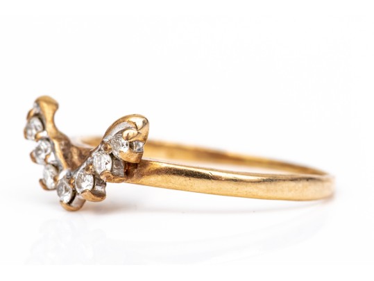 14k Yellow Gold Deeply Curved Prong Set Diamond Band Ring, App. 0.07 TCW, Size 8.25