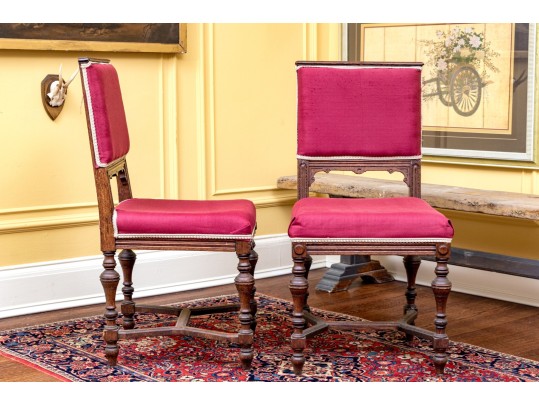 Pair Of Antique Maple Custom Upholstered Side Chairs