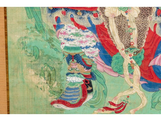 Two Chinese Color And Ink On Canvas Mounted To Board, Including Weituo And Zhao Gongming