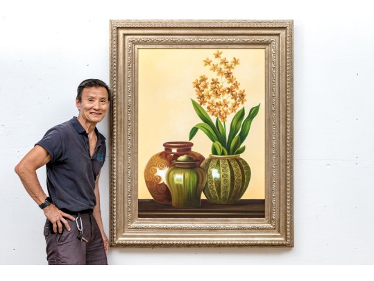 Miechell Signed, Oil On Canvas, Still Life With Three Vases