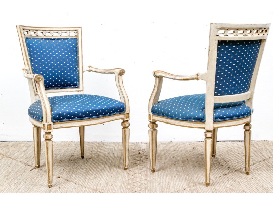 Pair Of Vintage Neoclassical Style Paint Decorated Armchairs 