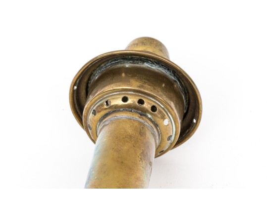 Pair Of Beautiful Antique Etched Cranberry Glass And Brass Oil Lamps On Stands