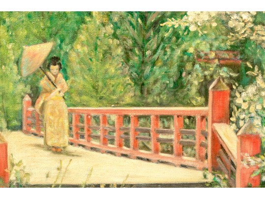 Florenz Signed Oil On Canvas, Japanese Pagoda