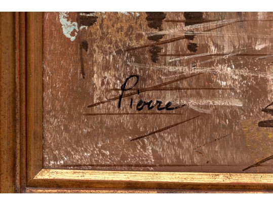 Pierre, Signed Embellished Color Print On Canvas, Paris Street Scene At Dusk