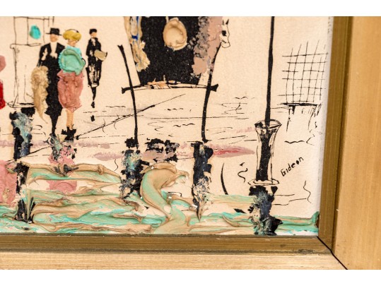 Elmo Gideon (American, 1924-2010) Pair Of Signed 3-D Oils On Board, French Street Scenes 