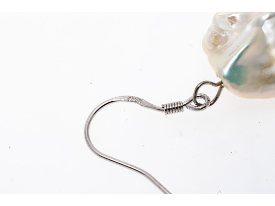 Fabulous Chunky Sterling Silver And Baroque Cultured Freshwater Pearl Earrings