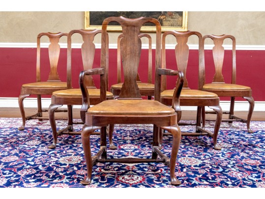 Set Of Six Mahogany Queen Ann Style Dining Chairs