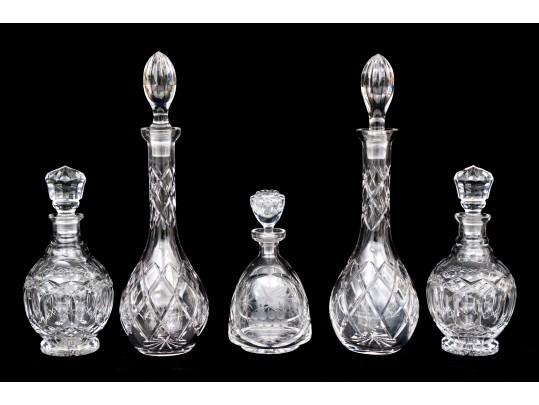 Collection Of Five Vintage Cut Crystal Decanters
