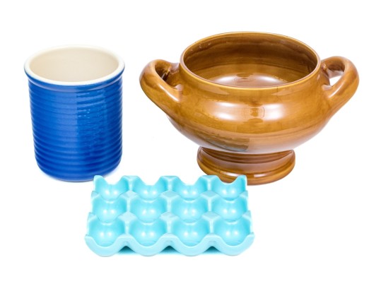 Collection Of Three Stoneware Pieces, Including And Egg Holder