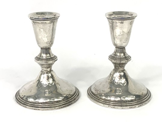Collection Of Weighted Sterling Silver Candleholders, Compote & Bud Vase