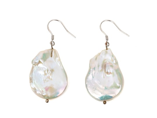 Fabulous Chunky Sterling Silver And Baroque Cultured Freshwater Pearl Earrings