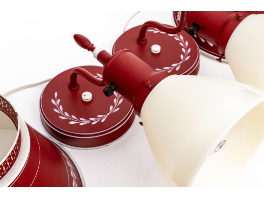 Pair Of Vintage Tole Handpainted Wall Sconces With Matching Shades