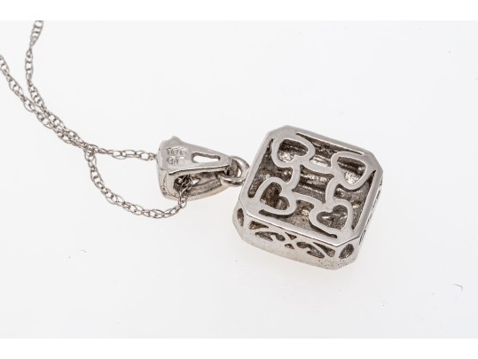 10k White Gold Pretty Diamond Set Square Pendant, App. 0.05 TCW, With Chain