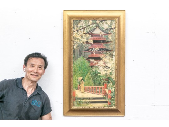 Florenz Signed Oil On Canvas, Japanese Pagoda