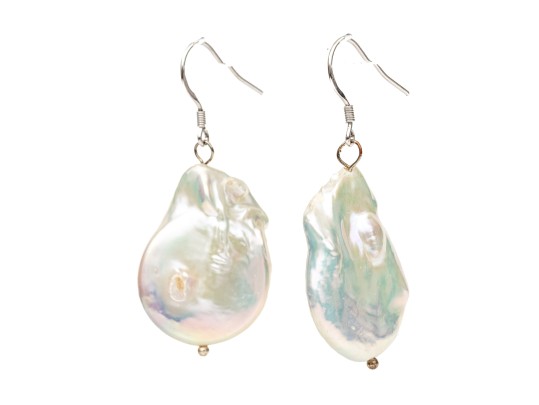 Fabulous Chunky Sterling Silver And Baroque Cultured Freshwater Pearl Earrings