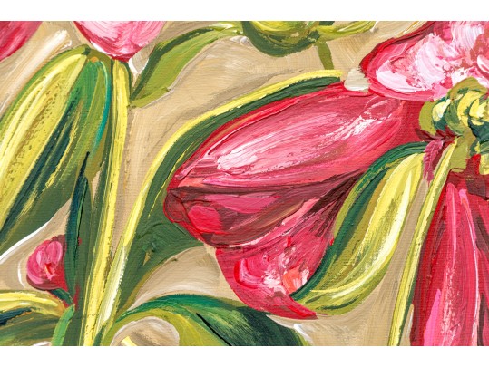 Signed, Oil On Canvas, Lillies In Bloom