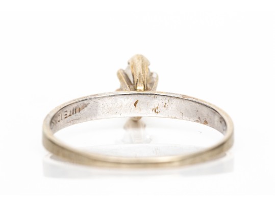 10k White Gold Simple Marquise Diamond Solitaire Ring, Size 5