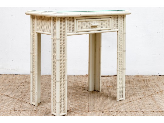 Faux Bamboo And Wicker Painted Console With Glass Top