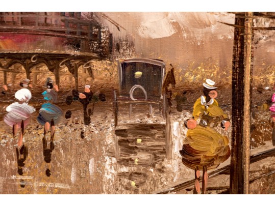 Pierre, Signed Embellished Color Print On Canvas, Paris Street Scene At Dusk