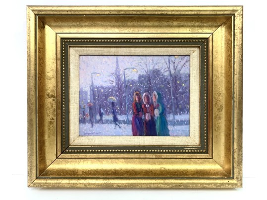 Douglas W. Turner (Mass., B 1941 -) Oil On Panel Winter City Scene