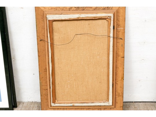 Oil On Burlap, Portrait Of Two Well Dressed In An Interior