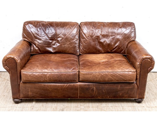 Restoration Hardware Leather Loveseat Sofa