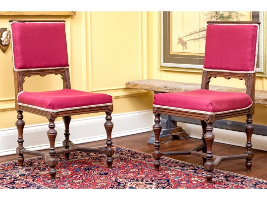 Pair Of Antique Maple Custom Upholstered Side Chairs