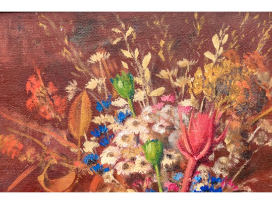 Miriam Granick Boretz (Ukranian/American, 1903-2005) Oil On Board, Still Life, Pitcher Of Flowers