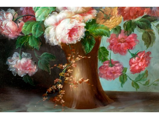 Oil On Panel, Vase Of Flowers
