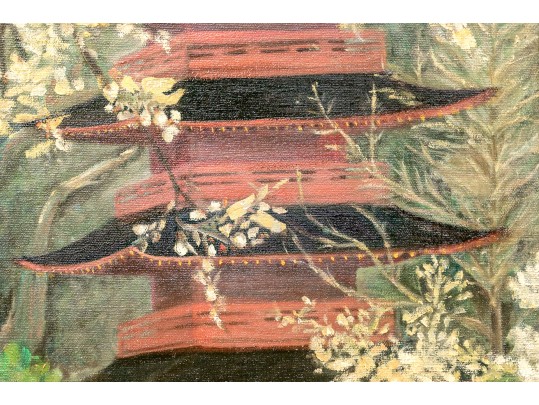 Florenz Signed Oil On Canvas, Japanese Pagoda