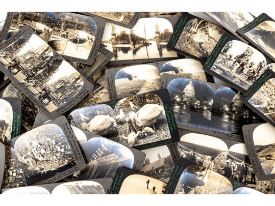 Collection Of Antique Stereographic Library Volumes Of Images With Viewer