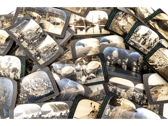 Collection Of Antique Stereographic Library Volumes Of Images With Viewer