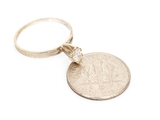 10k White Gold Simple Marquise Diamond Solitaire Ring, Size 5