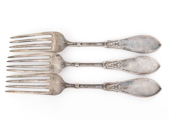 Set Of Three Antique Sterling Silver Forks, 5.180 Troy Ozs, 