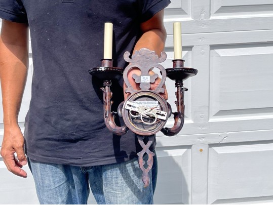 Pair Of Cast Iron Two Light Electrified Wall Sconces