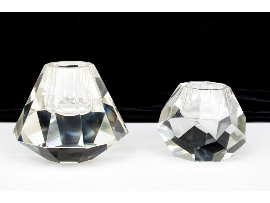 Two Facted Cut Crystal Taper Candle Holders