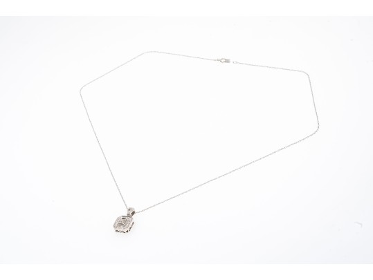 10k White Gold Pretty Diamond Set Square Pendant, App. 0.05 TCW, With Chain