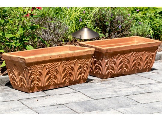 888Only One - Recatalog And Photo****Pair Of Cast Terracotta Ceramic Garden Planters