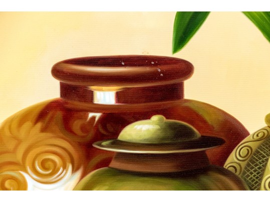 Miechell Signed, Oil On Canvas, Still Life With Three Vases