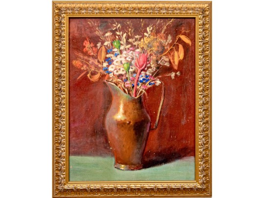 Miriam Granick Boretz (Ukranian/American, 1903-2005) Oil On Board, Still Life, Pitcher Of Flowers