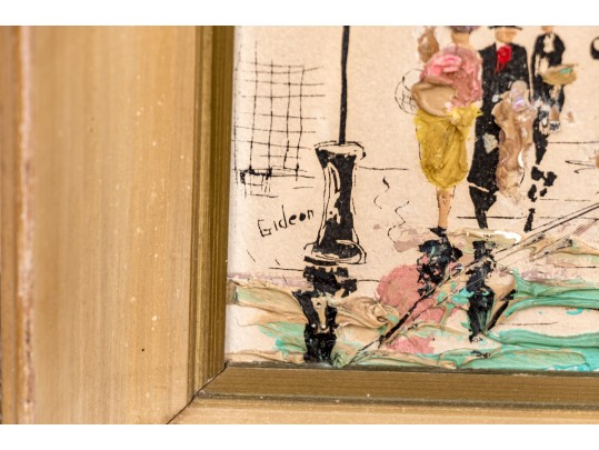 Elmo Gideon (American, 1924-2010) Pair Of Signed 3-D Oils On Board, French Street Scenes 