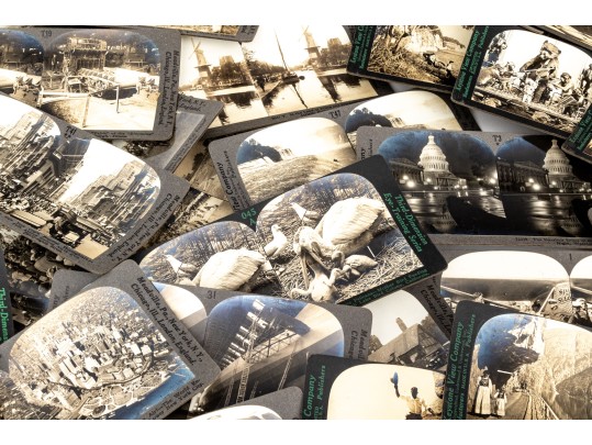 Collection Of Antique Stereographic Library Volumes Of Images With Viewer