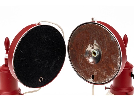 Pair Of Vintage Tole Handpainted Wall Sconces With Matching Shades