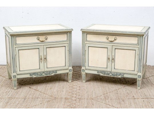 Pair Baker Paint Decorated Side Tables For Upcycle